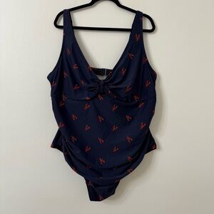 {4X Plus} Old Navy Navy Blue One Piece Swimsuit with Red Lobster Pattern